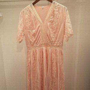 Plus Size Pink Lace Maxi Dress